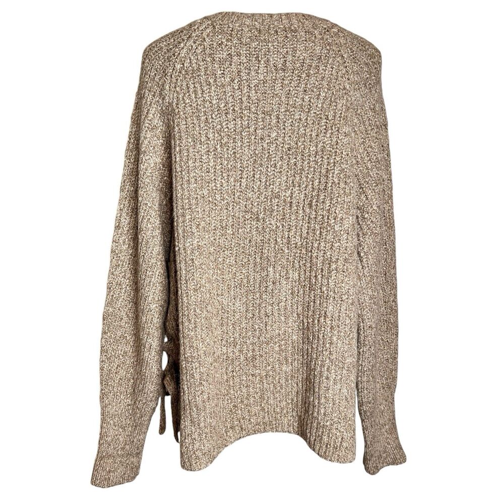Line Knitwear Tan Pullover Sweater Sz Large Side Ties Unique Neckline Alpaca - Picture 3 of 7